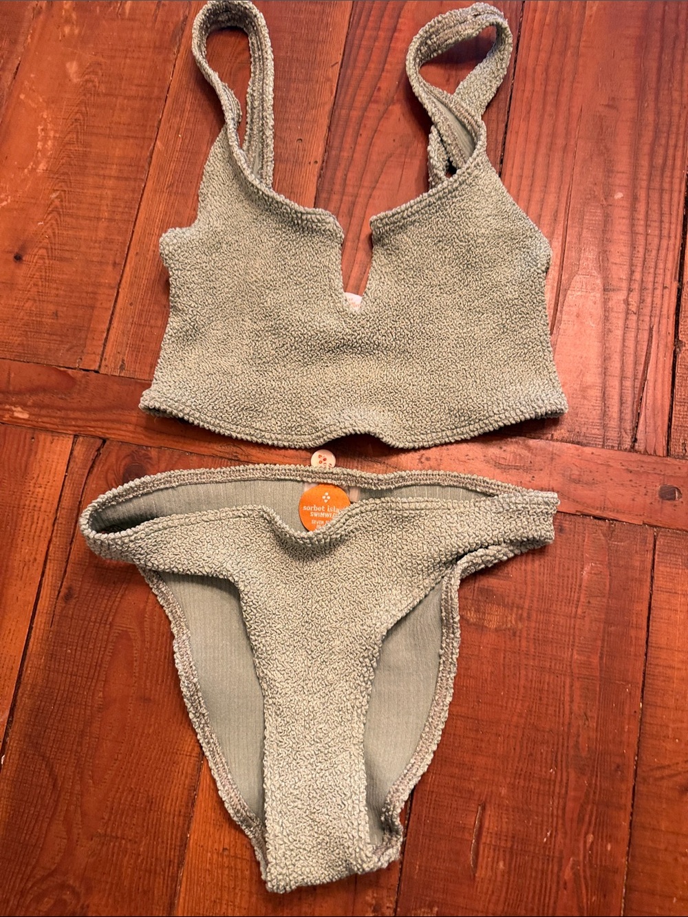 Sorbet Light Sage Green Textured Bikini Set